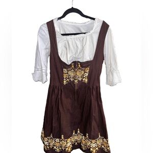 Vintage Drindl Dress 2 Piece Brown and Gold Bavarian Karneval Folk Costume